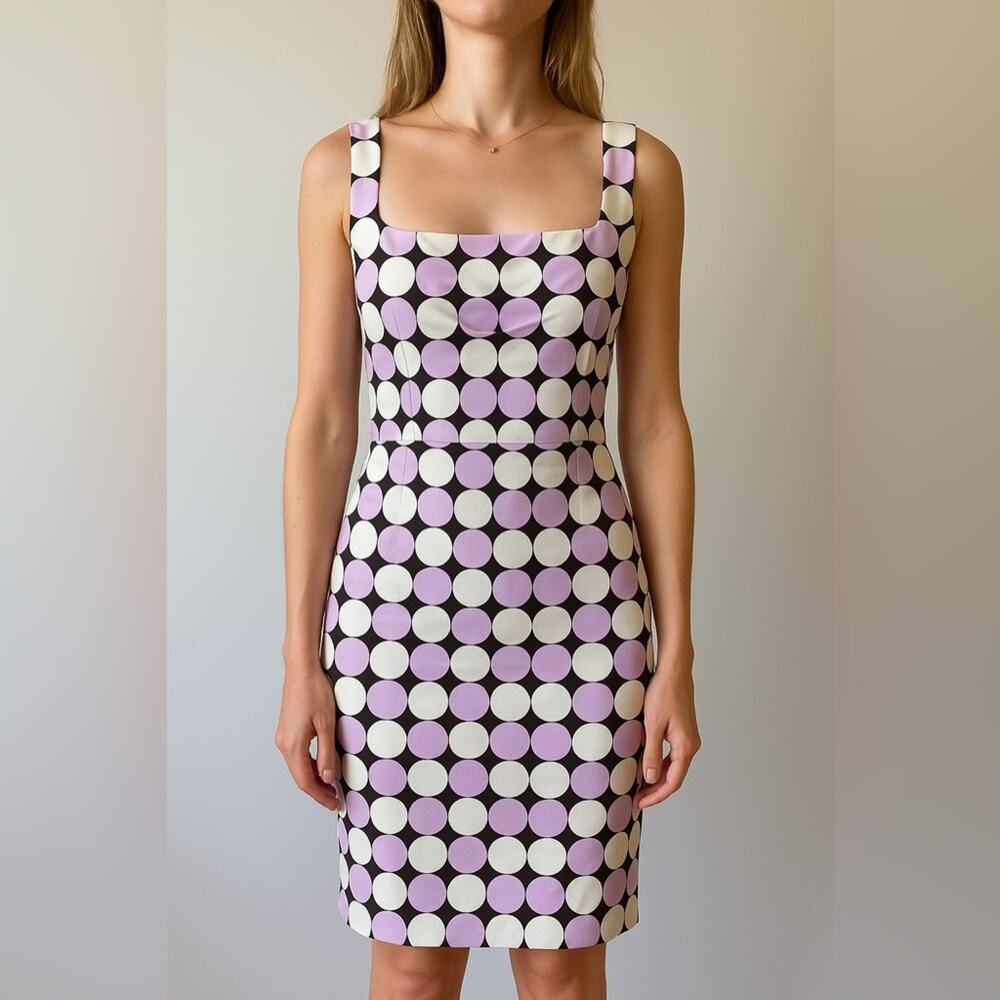 Lavender‎ Ivory Polka Dot Sheath Dress Sleeveless Retro Cocktail Party Size 12